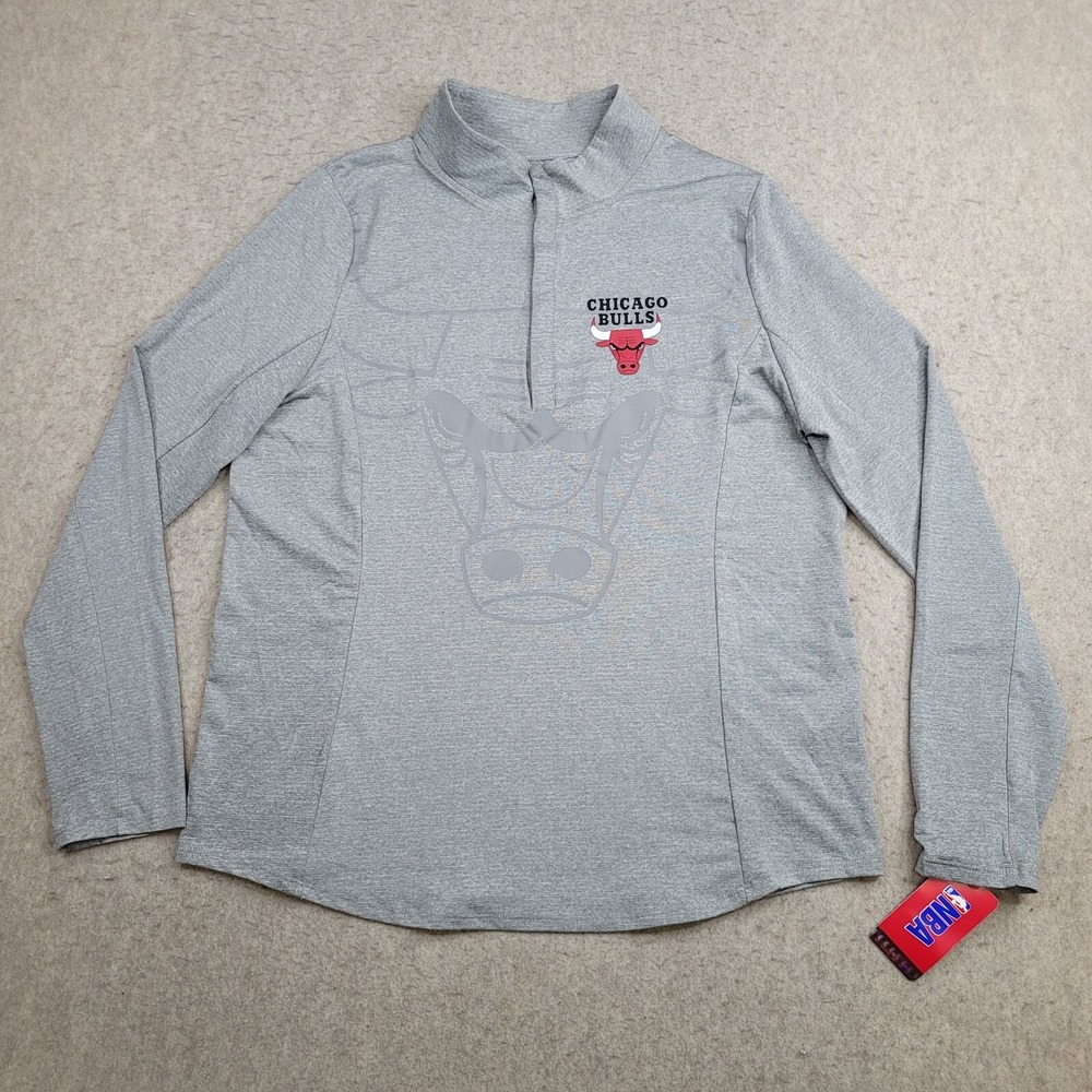 Chicago Bulls Womens XL Gray 1/4‎ Snap Pullover NBA Sweater Mock Neck NEW